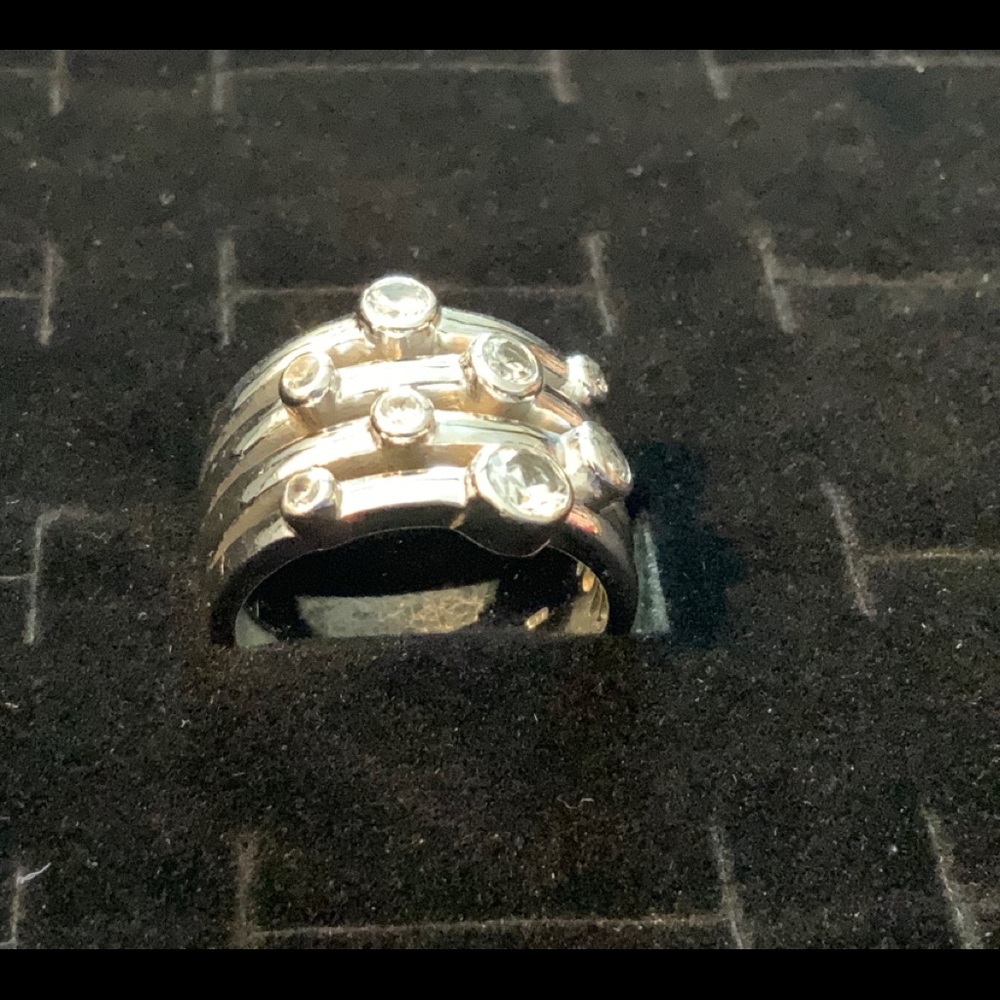 Sterling Silver & zircon ring. Modern stacked design.